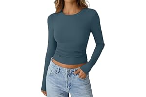 Usewon Women Long Sleeve Shirt Fall Clothes Basic Crewneck Slim Fit Going Out Crop Tops Y2k Thermal Shirts 2025