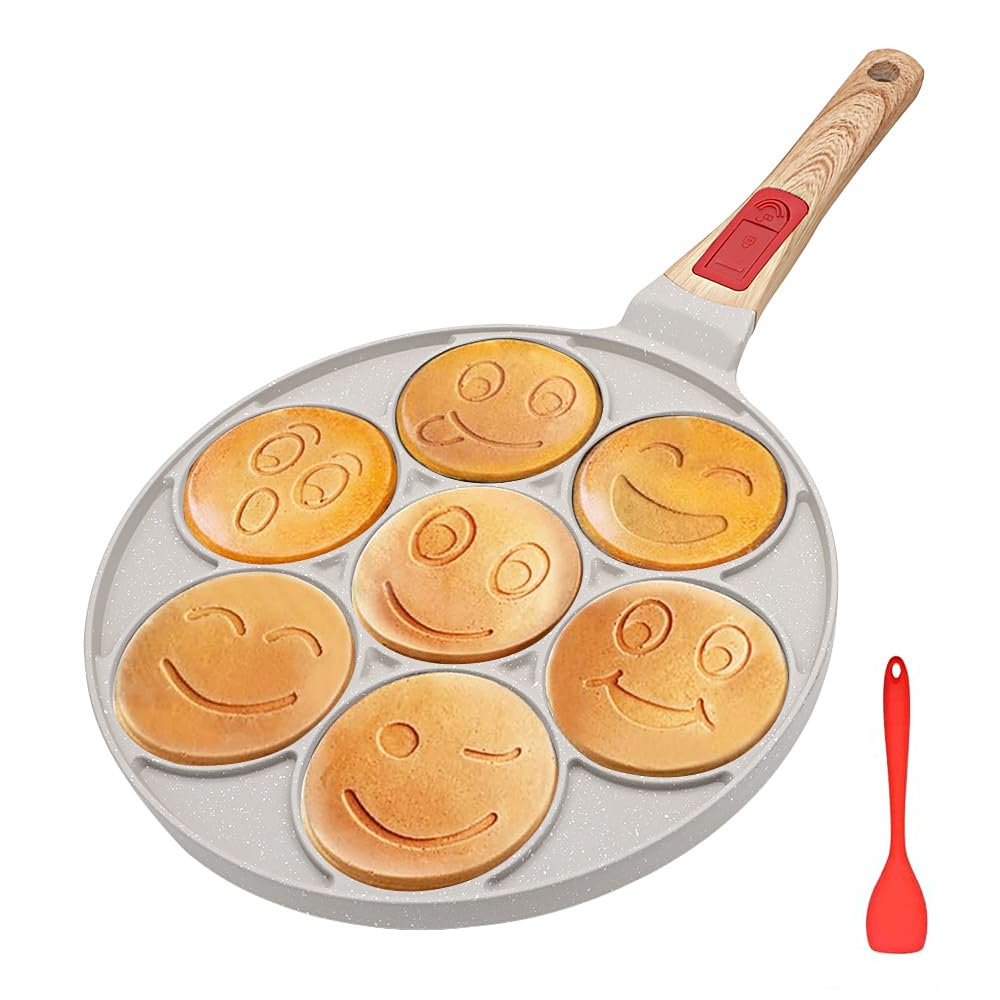 RANX INGST Pancake Pan Induction, Non Stick Mini Crepe Pan with Detachable Handle, Pancake Mold with 7 Holes for Kids, Oven Safe, White