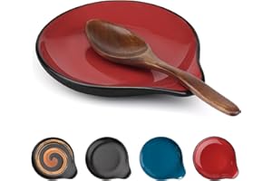VanlonPro Ceramic Spoon Rest, 5 Inch Spoon Holder for Stove Top, Kitchen Counter, Utensils, Ladle, Coffee Spoons, Cooking spoons, Spatula, Tongs, Housewarming Gifts, Heat-Resistant, Red & Black