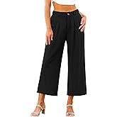 GRAPENT Wide Leg Capri Pants for Women High Waisted Linen Flowy Pleated Capris Cropped Trousers Pants Dressy Casual