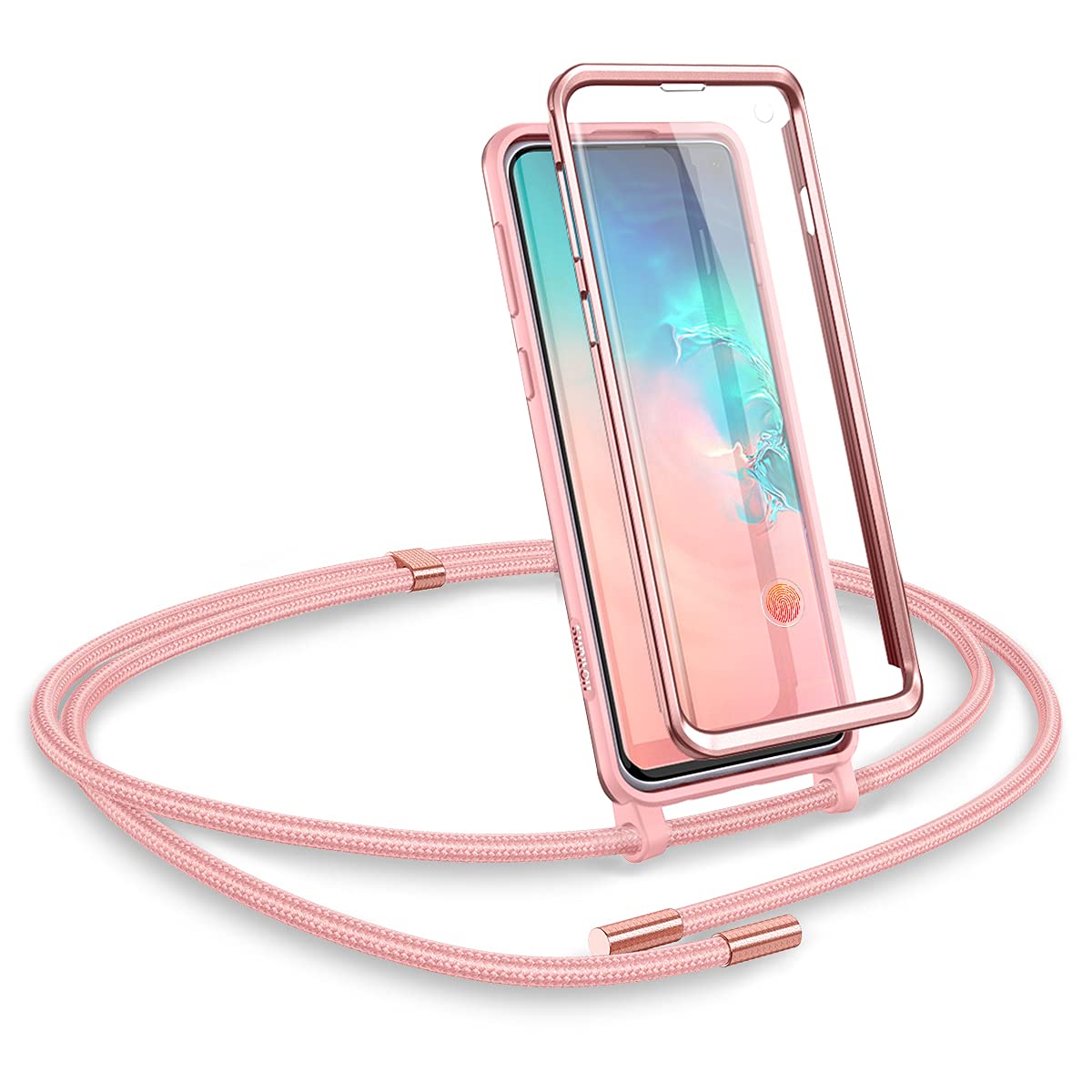 SURITCH Compatible for Samsung S10 Crossbody Case Lanyard Rope Mobile Case with Built-In Screen Protector Full-Body Rugged Case Necklace Phone Cover with Cord Strap for Samsung Galaxy S10 (Rose Gold)