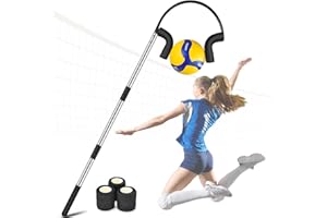 AugFir Volleyball Spike Trainer, Adjustable 40"-71.6" Volleyball Hitting Trainer, Double Arc Protection Quick Pickup Volleyball Spike Aids with 3 Replacement Bandages, Black