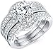 MABELLA Jewelry 2.50 Cttw Halo Round White Cubic Zirconia 925 Solid Sterling Silver Trio Classic Engagement Wedding Band Ring Sets Gifts for Women