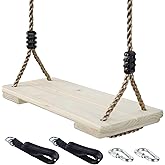 NOSTIFY Wooden Swing Seat, Nostalgic Outdoor Wood Swing for Kids , Tree Straps Set Accessories for Backyard Patio Garden Playground, Height Adjustable (Raw wood)