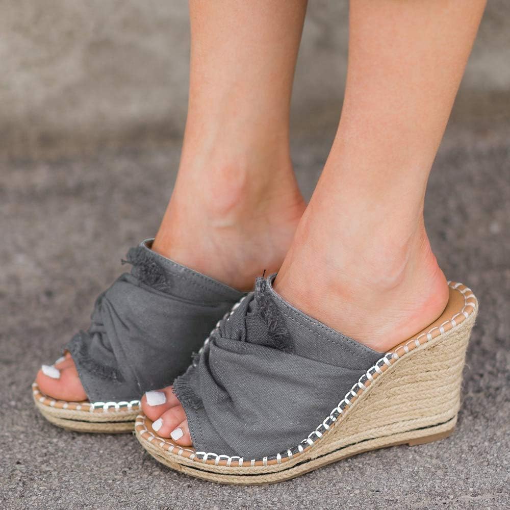 PiePieBuy Womens Wedges Slip On Comfort Open Back Espadrille Platform Sandals Summer Beach Shoes 