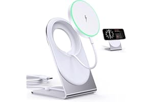 QYQBOON Magnetic Wireless Charger Stand Certified 15W Fast Mag-Safe Charger with Sleep-Friendly Indicator Light for iPhone 16/15/14/13/12 Series Convertible Magnet Wireless Charging Station/Pad for AirPods