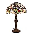 WERFACTORY Tiffany Table Lamp Colorful Stained Glass Birds Bedside Lamp 16X16X24 Inches Desk Reading Light Metal Base Decor Bedroom Living Room Home Office S805 Series