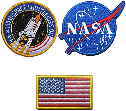 Tactical NASA Patches Lot with American Flag Morale Patches Hook and Loop (3 Pcs)