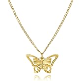 Gold Butterfly Pendant Necklace for Women 14K Gold Plated Hollow Butterfly Pendant Choker Necklace Adjustable Gold Chain Insect Fairy Butterfly Statement Necklace Party Trendy Jewelry Gift for Her