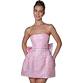 JUMISEE Embroidery Satin Homecoming Dress with Bow Modest Strapless Mini Dresses A Line Short Prom Dress Party Gown