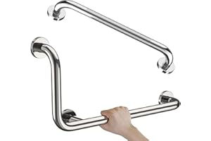 Polished Chrome L-Shaped Grab Bar 12x24 Inch + Knurled Shower Grab Rail 20 Inch, Zepolu Stainless Steel Toilet Safety Bar 90 Degree, Angled Balance Support Assist Bar, Bathroom Mobility Aid Handrail