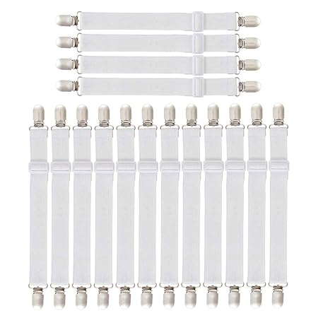 DLAKIND 16 Stück Verstellbare Bettlakenspanner, Betttuchspanner verstellbar Elastische Bettlakenspanner Lakenspanner mit Meta