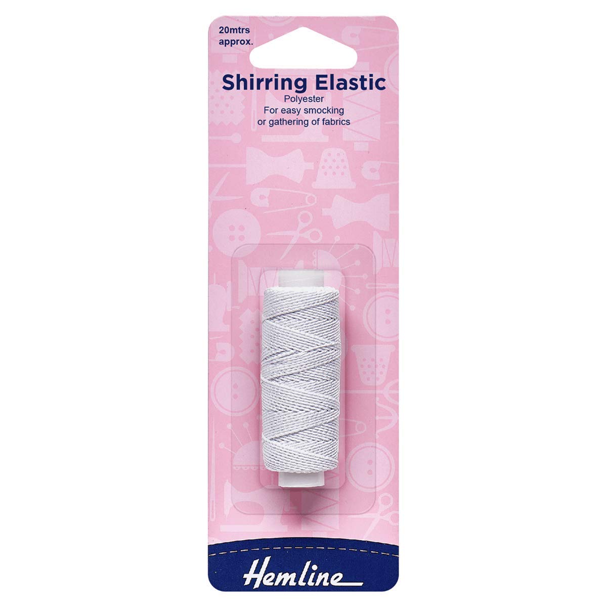 Hemline Shirring Elastic – 0.75mm x 20m White Thin Polyester Elastic for Smocking, Gathering Hand or Machine & Strengthening Knitwear Cuffs and Welts