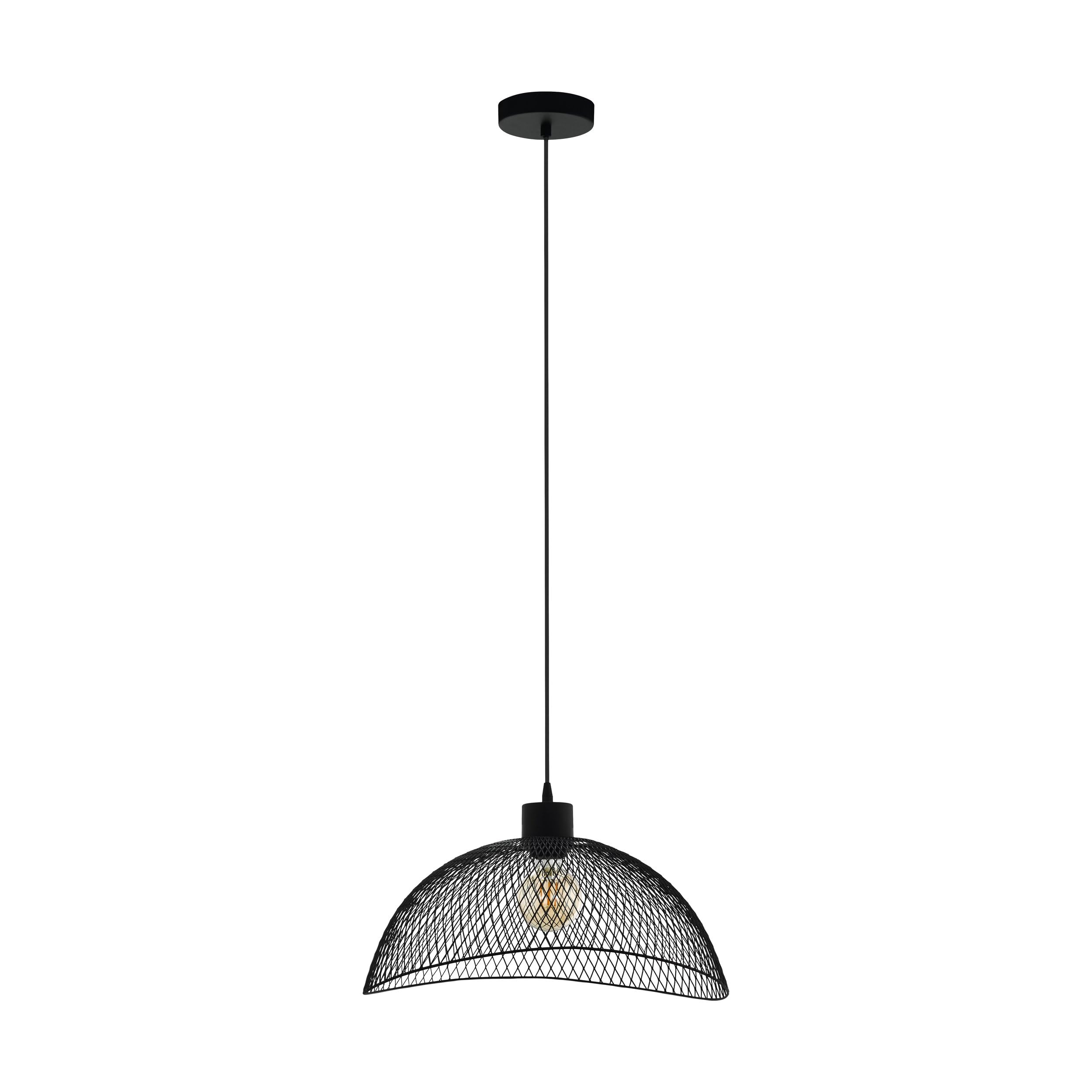 EGLO Pompeya Pendant Light, 1-Bulb Pendant Lamp Vintage, Industrial, Retro, Steel Pendant Light, Dining Table Lamp, Living Room Lamp, Hanging in Black, E27 Socket, L x W 45 x 44 cm