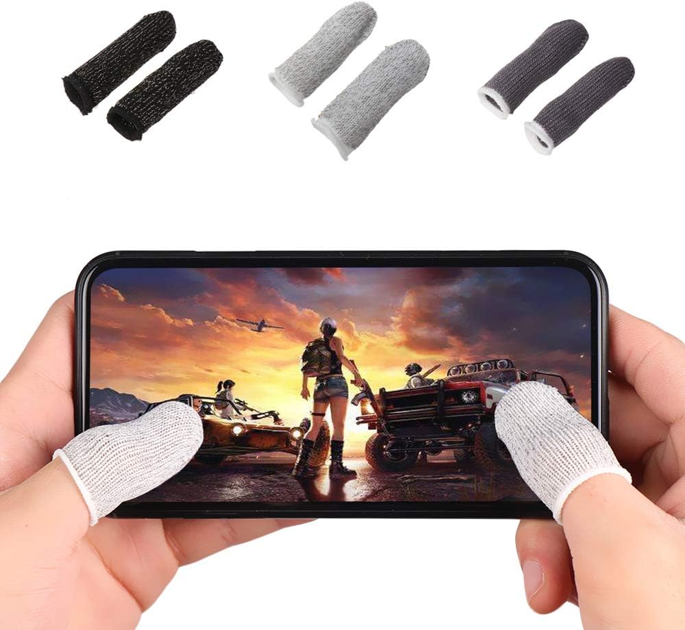 YAIKOAI 6 Pairs Mobile Game Controller Finger Sleeve Breathable Anti-Sweat Full Touch Screen Sensitive Shoot Aim Joysticks Finger Cot for PUBG Knives Out Rules of Survival-Black+White+Grey