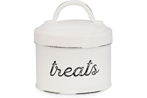 AULDHOME DESIGN AuldHome Enamelware Cat Treat Container, Small White Rustic Pet Treats Jar