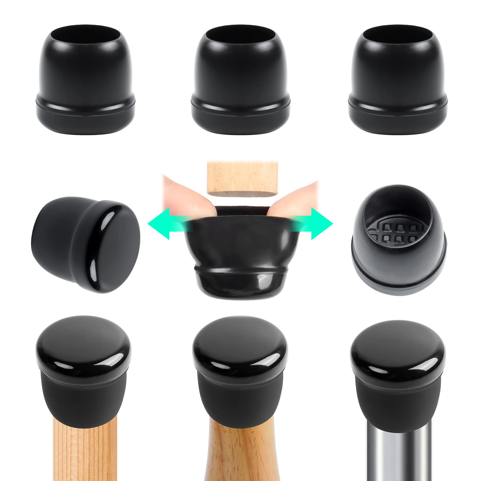 RCHYFEED 24 PCS Chair Leg Caps Sliders for Carpet, Chair Leg Floor Protectors Sliders for Carpet, Silicone Furniture Leg Caps Cups Gliders, Smoothly Slide No Scratches, 1.06-1.26" Black Round