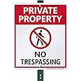 SmartSign No Trespassing Signs Private Property, 10 x 12 Inches Aluminum Sign with 3 Feet Stake