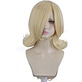 Aeilene Blonde Princess Wig with Bangs, Long Wavy Platinum Blond Game Cosplay Synthetic Blonde Wig for Halloween Costume Party Anime