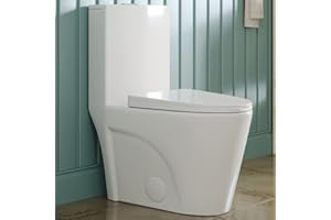 DEER VALLEY DeerValley DV-1F52102 Ace One Piece Toilet, Dual Flush 1.1/1.6 GPF Elongated Toilet for Bathroom 12'' Rough-In Standard White Toilet with Comfortable Seat Height (Seat Included)