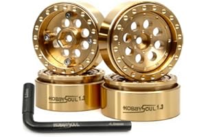 HOBBYSOUL Brass 1.3 Beadlock Wheels Rims 68g/Rim - Adjustable Offset 1.3'' Wheels Hex 7mm for 1/18 1/24 RC Crawler TRX4M SCX24 Upgrade