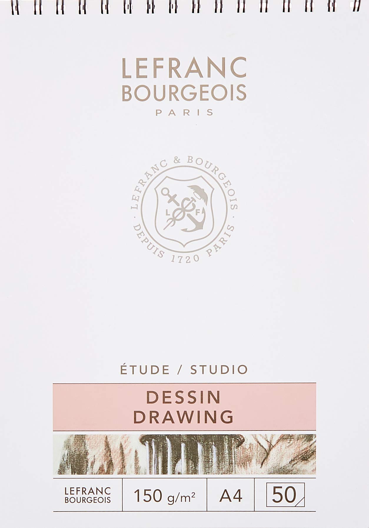 Lefranc Bourgeois 301335 Studio Drawing Pad 50 Sheets A4 Spiral Bound 150 g/m² Fine Grain Surface for Drawing with Pencils, Chalk, Charcoal and Other Dry Techniques