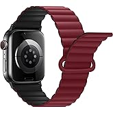 Anlinser Compatible with Apple Watch Band 49/46/45/44/42/41/40/38mm, Women Men Double Side Reversible Magnetic Strap with Loop for iWatch Ultra 3-1 Series 11/10/9/8/7/6-1 SE (49/46/45/44, Red/Black)