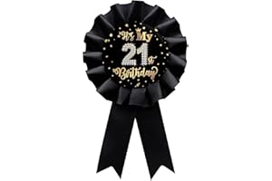 WIDEIDEAL Black It's My 21st Birthday Tinplate Badge Pin, Happy 21st Birthday Boys and Girls Award Ribbon Party Decorations Sign