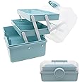 Qiveno First Aid Storage Box, 3 Layers Plastic Medication Storage with Portable Handle, Art & Crafts Case/Sewing Supplies Organizer/Medicine Box/Family First Aid Box(Blue)