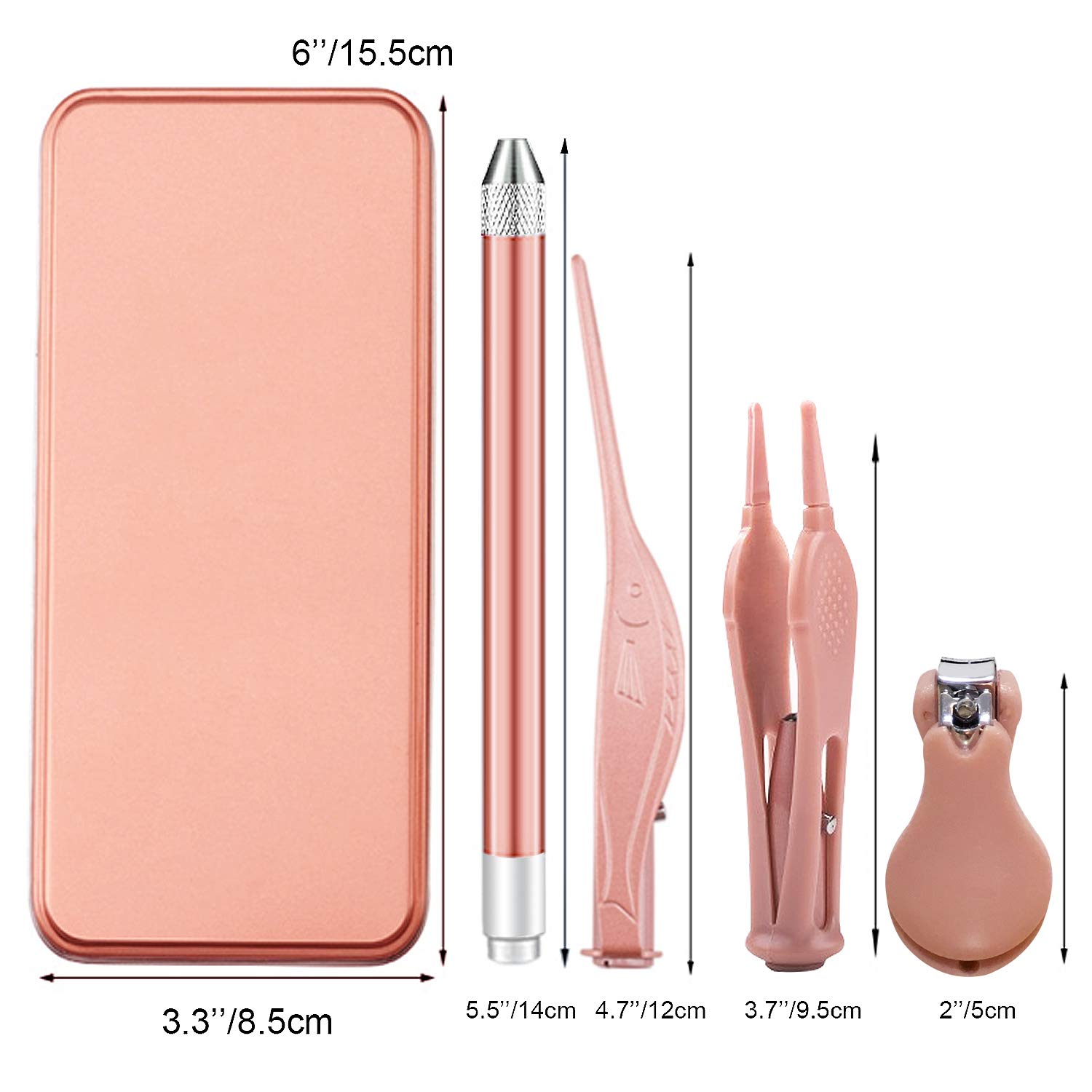 4Pcs Earwax Removal Tools,Nose Cleaning Tweezer,Nail Clipper,Ear Pick Cleaner Kit with LED Light,Visible Ear and Nose Care Accessories,Ear Spoon with Storage Box for Baby and Adult(Rose Gold)