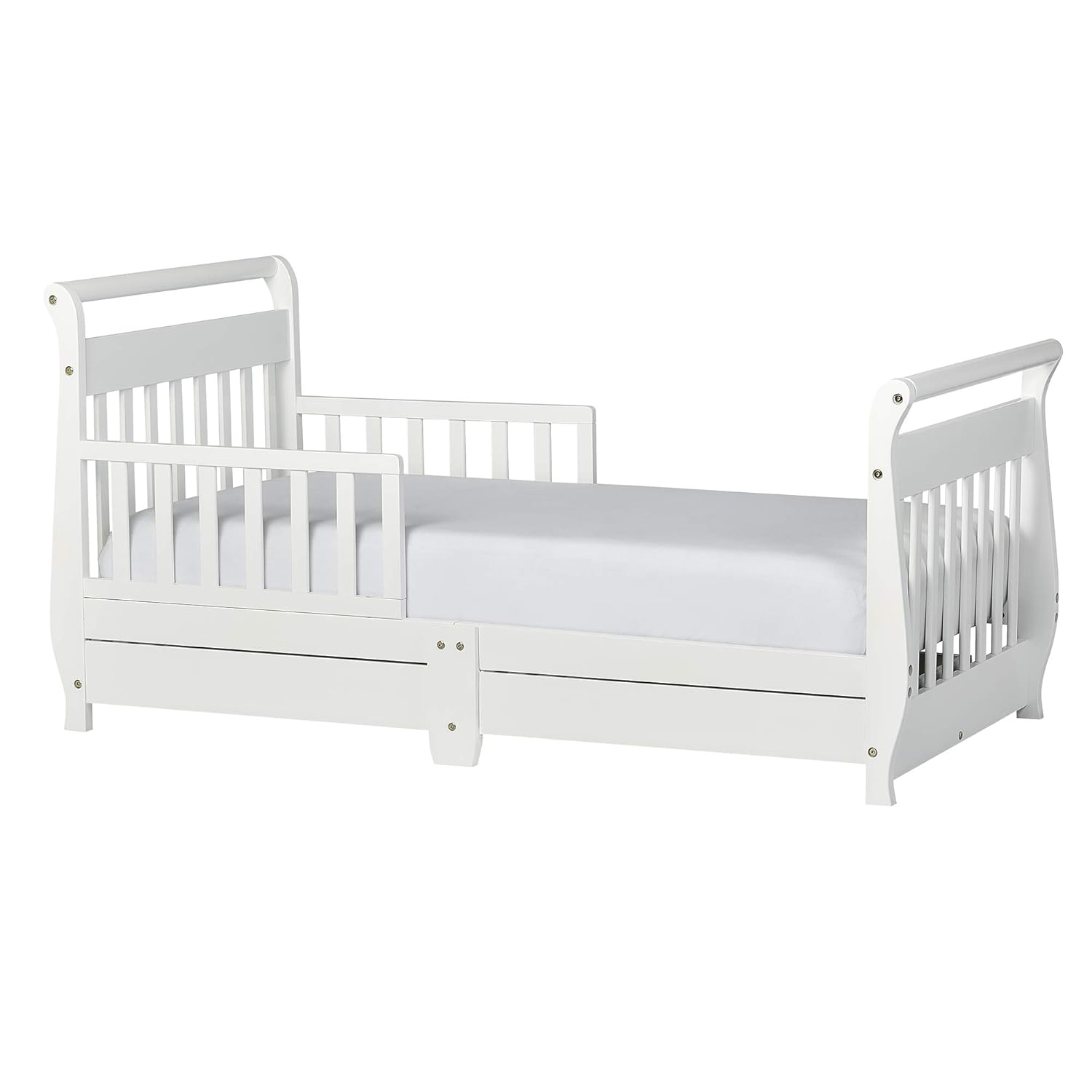 Dream On Me Toddler Bed with Storage Drawer, White