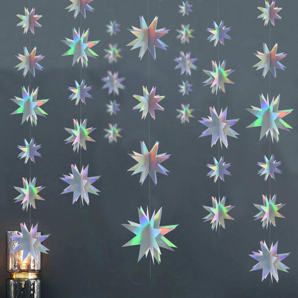 Photo 1 of 3D Iridescent Star Garlands Streamer Decoration Hanging Twinkle Little Star Party Streamer Banner for Kids First Birthday Birthday Wedding Baby Bridal Shower Wedding Decor