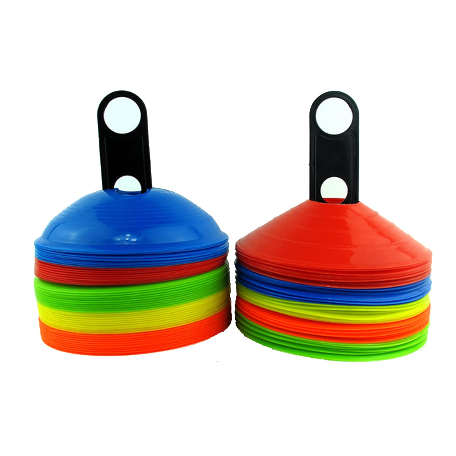 Pack of 50 marker cones, cone markers, suitable for football, rugby, skating, sensitivity training (5 colours)