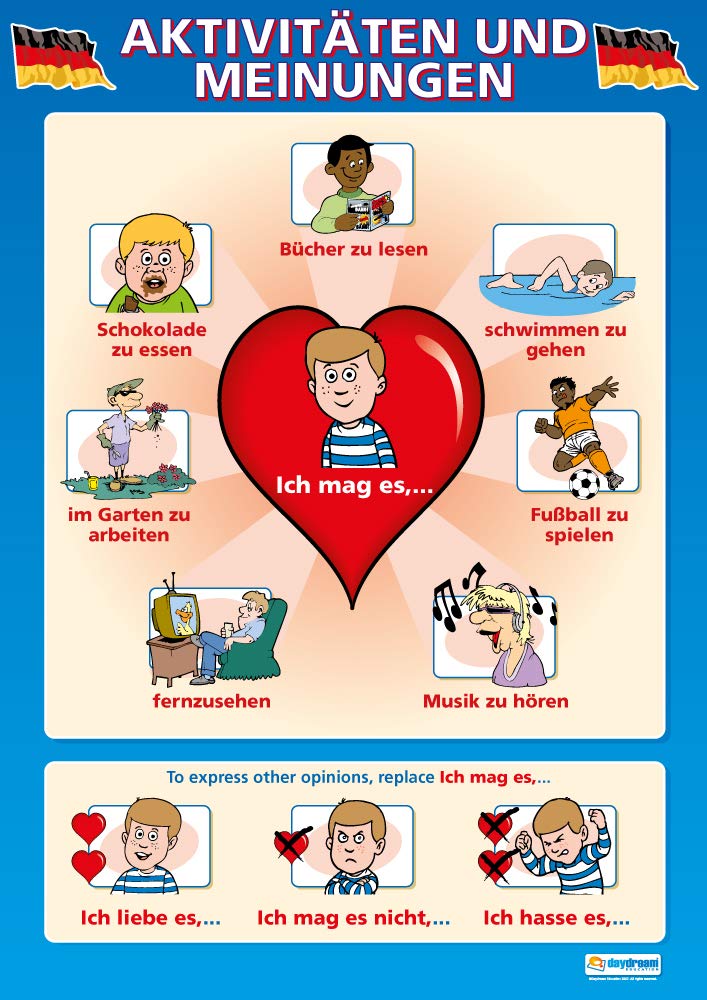 Aktivitäten und Meinungen | Language Learning Posters | Gloss Paper measuring 850mm x 594mm (A1) | Second Language Charts for the Classroom | Education Charts by Daydream Education