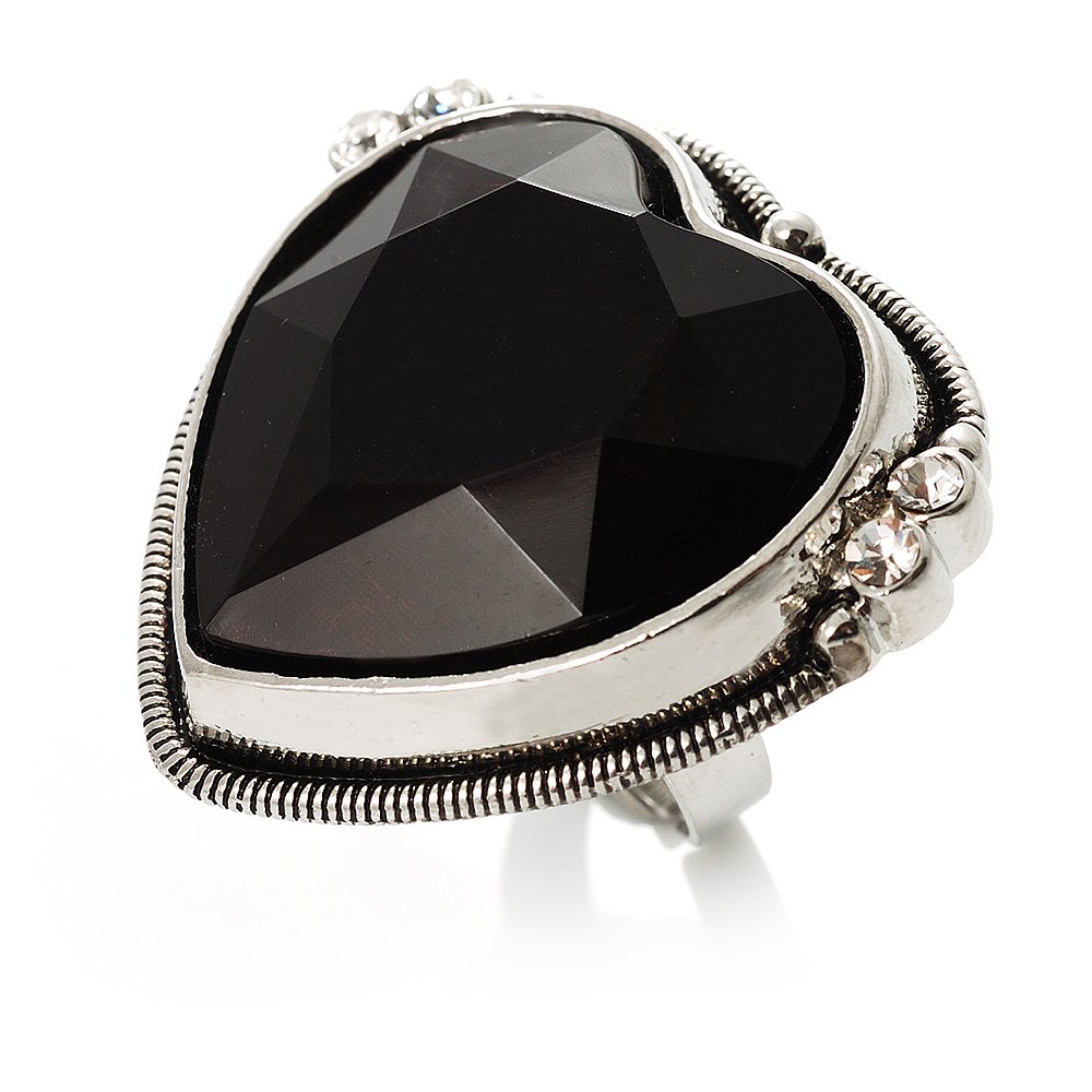 Avalaya Oversized Vintage Heart Cocktail Ring (Antique Silver)