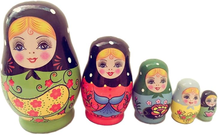 Amazon Heallily ロシアの入れ子人形マトリョーシカ5ピース木製人形スタッキングおもちゃ子供の子供のコレクションのおもちゃ 市松人形 わらべ人形 おもちゃ