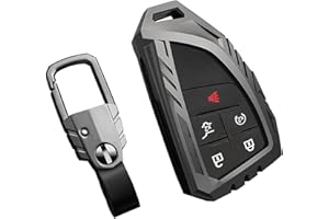 SLAKNOK for Chevy Key Fob Cover with Keychain,Zinc Alloy Protection Key Case Compatible with 2021 2022 2023 Chevy Suburban Silverado Tahoe GMC Yukon Sierra 1500 Buick Key shell Accessories