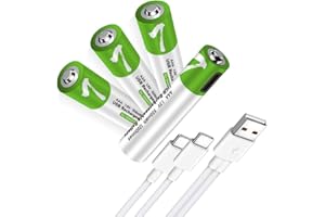 LANKOO Rechargeable AAA Batteries 1.5V 550mWh USB Lithium ion Rechargeable AAA Battery with USB Type C Charging Cable, High Capacity Fast Charge, 1200 Cycles Constant Output, Over-Charge Protection,4-Pack