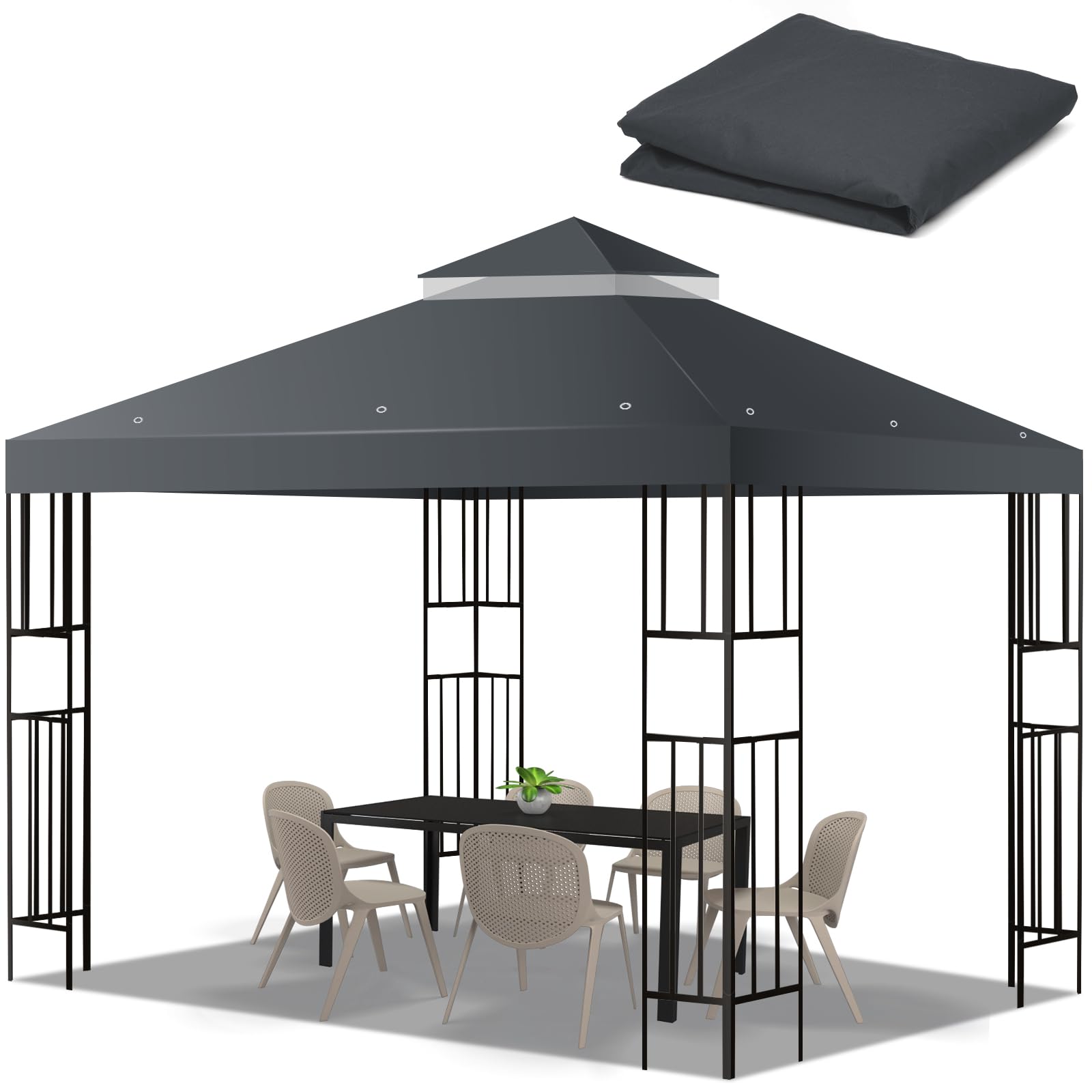 Photo 1 of 10x10 FT Gazebo Replacement Top, Canopy Replacement Cover Double Tiered for Outdoor BBQ Roof Cover Grill Shelter