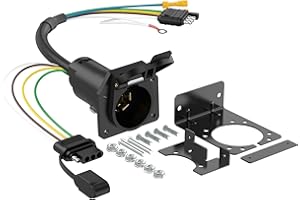 Hilictokt Multi-Tow 4-Way Flat to 7-Way RV Blade & 4-Way Trailer Wiring Adapter with Mounting Bracket, 4 Pin Vehicle-Side to Dual-Output 7 Pin Round & 4 Flat Connector for Truck, RV, and Trailers