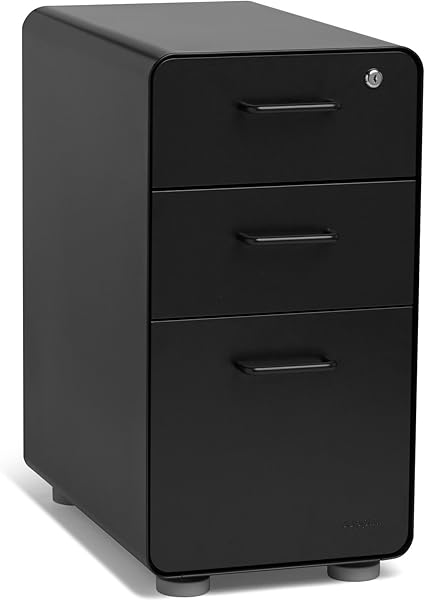 Amazon Com Poppin Black Slim Stow 3 Drawer Locking File Cabinet Letter Legal Fully Assembled Kitchen Dining