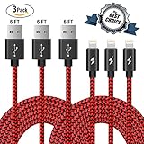 Vancelle 3 PACK Charger 6FT Nylon Braided Cord USB Charging Cable for iPhone 7/7 Plus/6/6s/6 Plus/6s Plus/5/5c/5s/SE,iPad iPod Nano iPod Touch(Red)