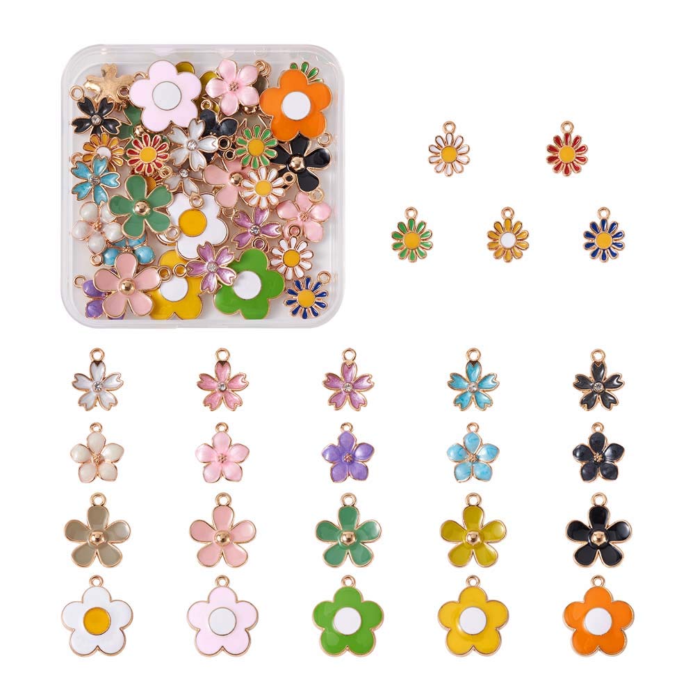 Cheriswelry 50pcs Daisy Flower Pendants Charms Enamel Floral Dangle Beads for Jewellery Keychain Crafts Making Hole:1.4-1.8mm