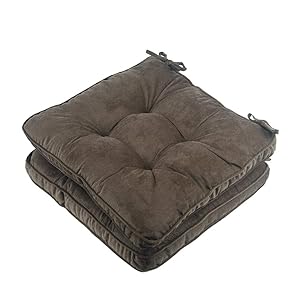Tiita Solid Papasan Patio Seat Cushion Square Chair Pad Home Floor Cushion 18 Inch Set of 2 Throw Pillows Indoor/Outdoor with String Ties Coffee