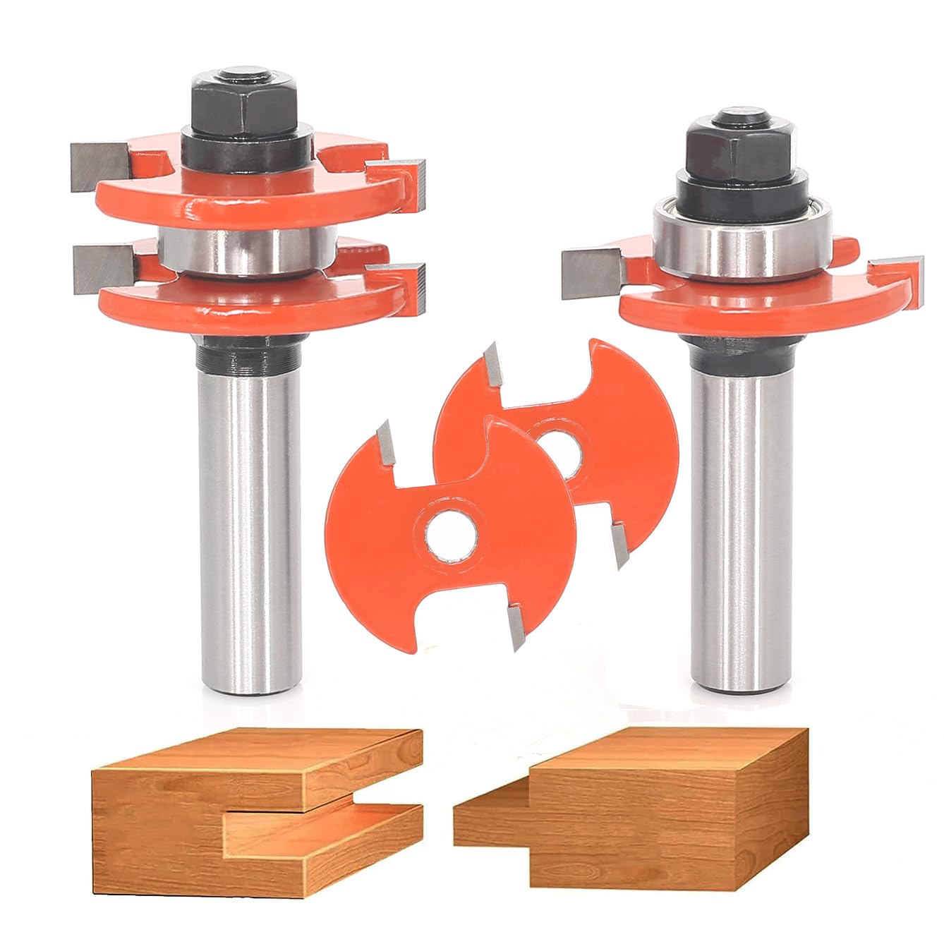 Akylin Adjustable Tongue and Groove Router Bit Set 1/2 Shank, 1-3/4" Cut Dia, with 2pcs Repacement Slot Cutter Blade, T Shape Wood Milling Cutter, for Woodworking cabinet doors — image 1