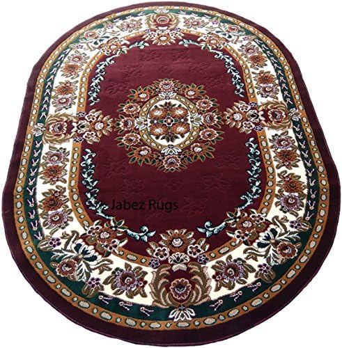 KJGRUG Persian Medallion Oval Woven 5x8 Area Rug Burgundy Actual Size 52 x 72