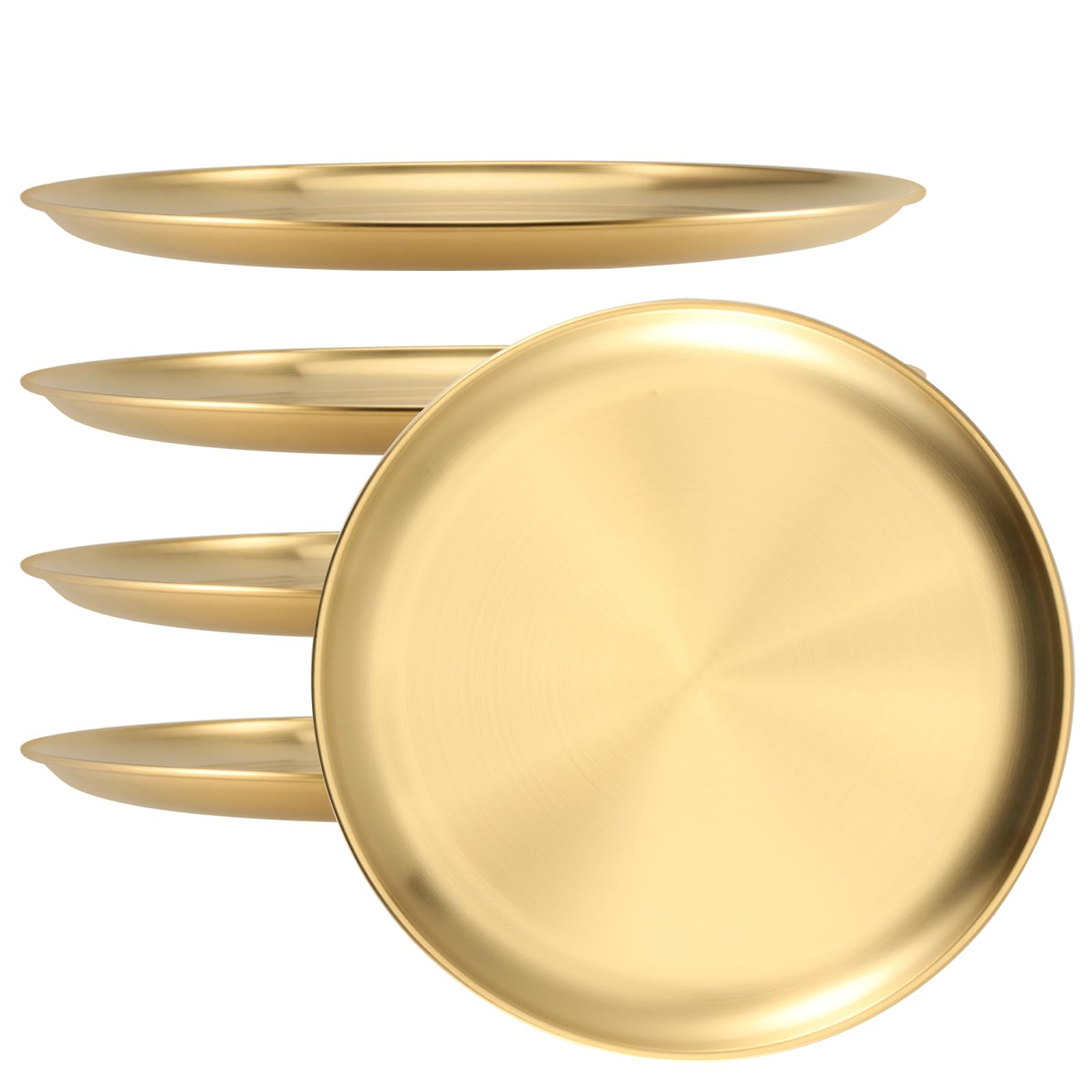ZOENHOU 5 Pcs 20cm Stainless Steel Dinner Plates, Round Serving Platter Plates Dishes, Rust Resistant Gold Metal Plates for Camping, Barbecue, Picnics, and Outdoor Use
