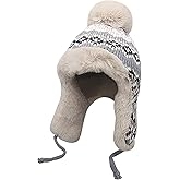 NICEYST Women Winter Beanie Hat Thick Fleece Lined Warm Earflap Trapper Hat Pom Pom Jacquard Knited Outdoor Ski Snow Cap