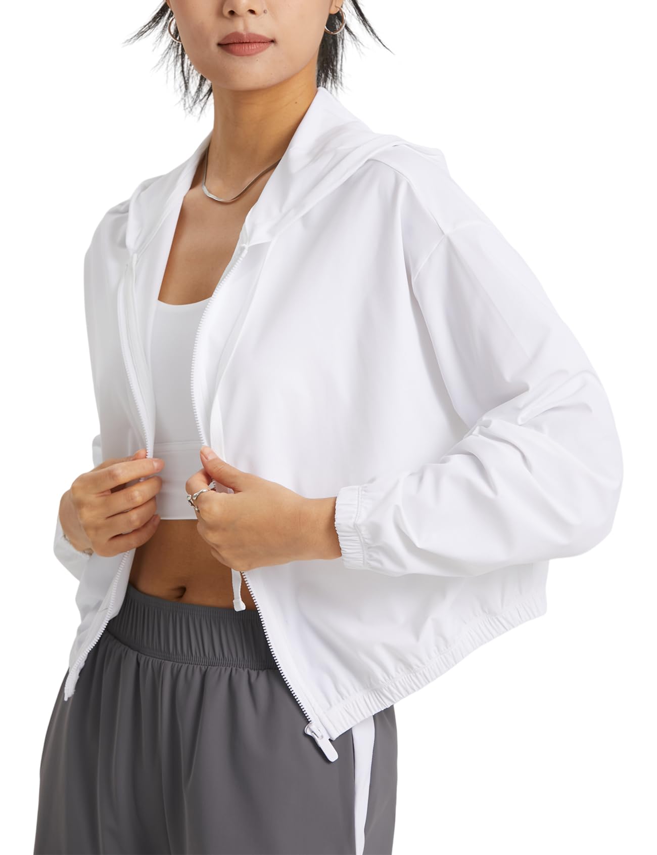 Photo 1 of **NEEDS TO BE CLEANED** Wyeysyt Women's UPF 50+ UV Sun Protection Cropped Jackets Athletic Running Workout Shirts Zip Up Hoodie Outdoor Jackets(White-S)