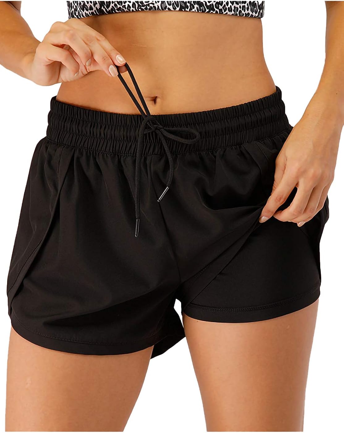 AnnaKaci Womens Black Running Shorts Gym Athletic Low Waist Split Shorts Clothing Sports